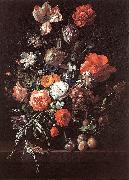 RUYSCH, Rachel Still-Life with Bouquet of Flowers and Plums af oil on canvas
